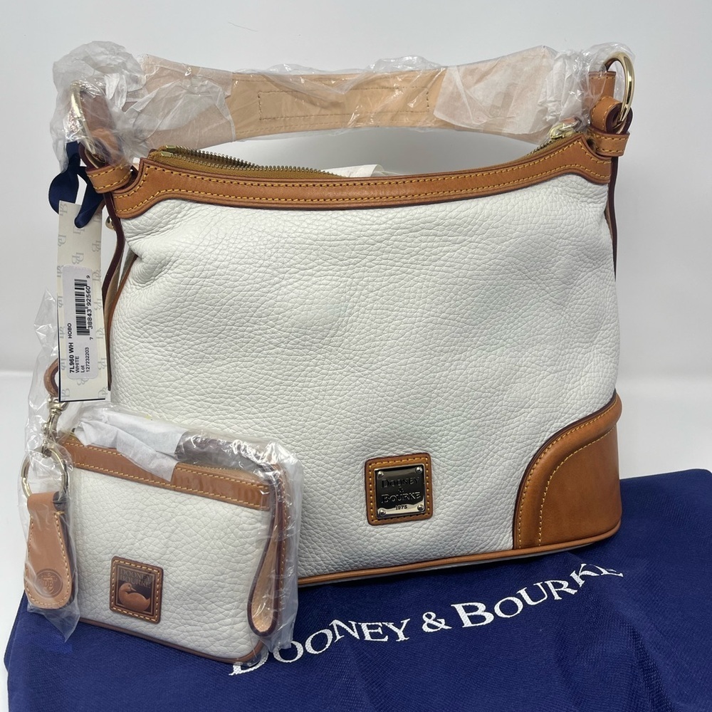 NWT Dooney & Bourke Pebble Leather Hobo Shoulder Bag + Wristlet Wallet - White